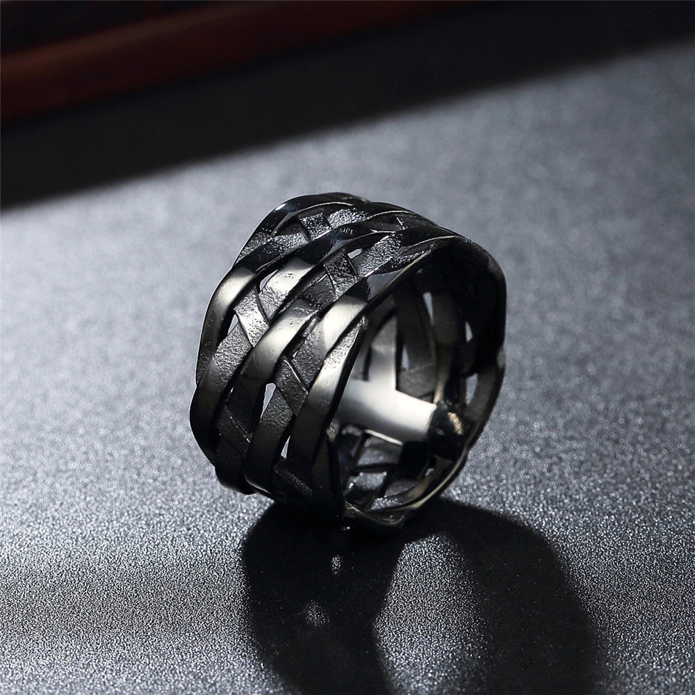 Planderful Unisex Stainless Steel Ring Weave Wide Titanium Shield Everyday Genie Collection