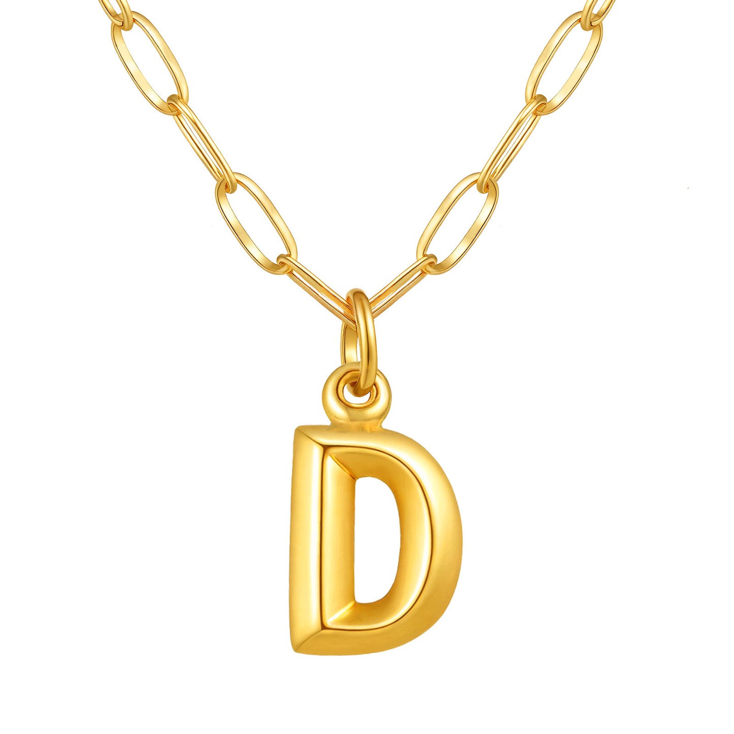 Stainless Steel Small Square Chain – Three-Dimensional Letter Necklace – Gold