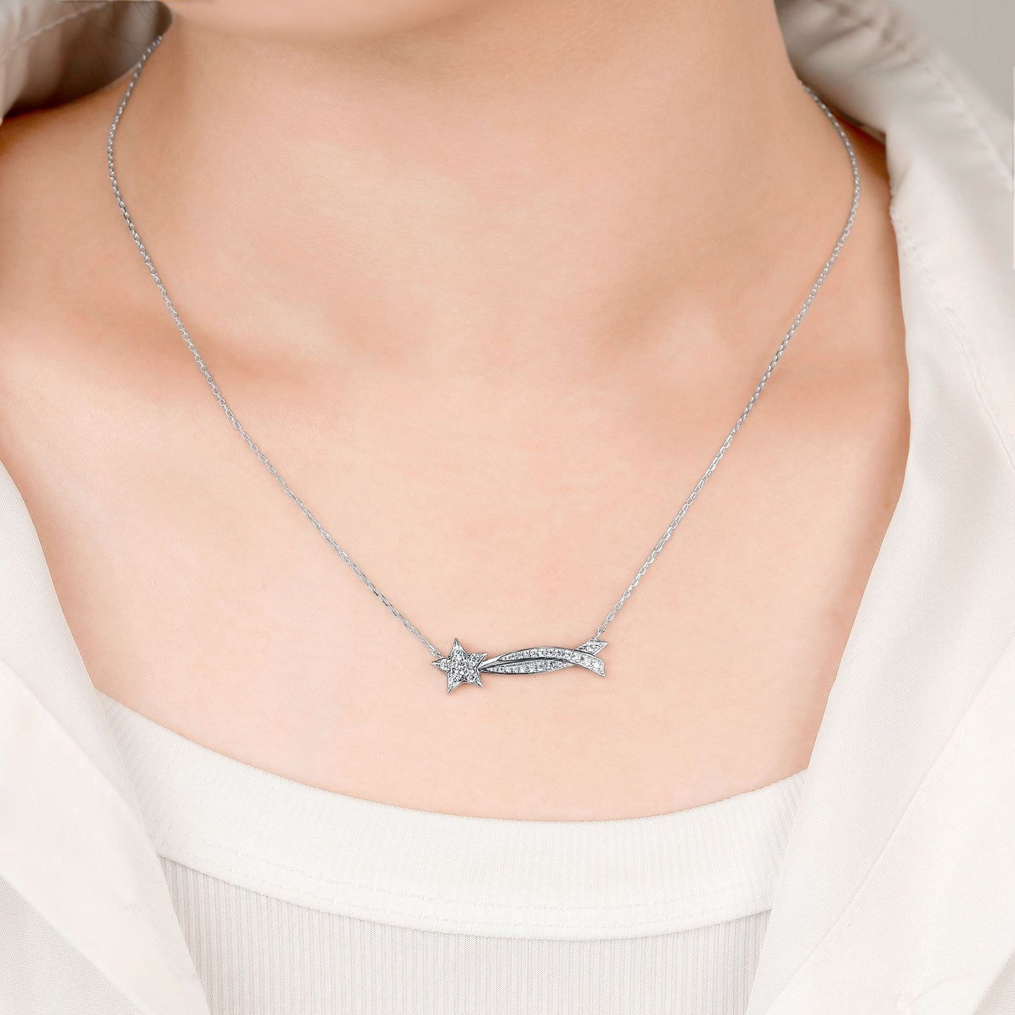Planderful S925 Sterling Silver Bow Necklace With Long Pendant Zircon Gem For Women Light Luxury