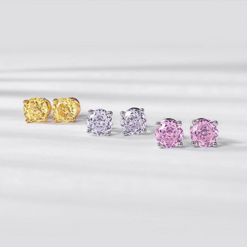 S925 Sterling Silver Zircon Rose Stud Earrings