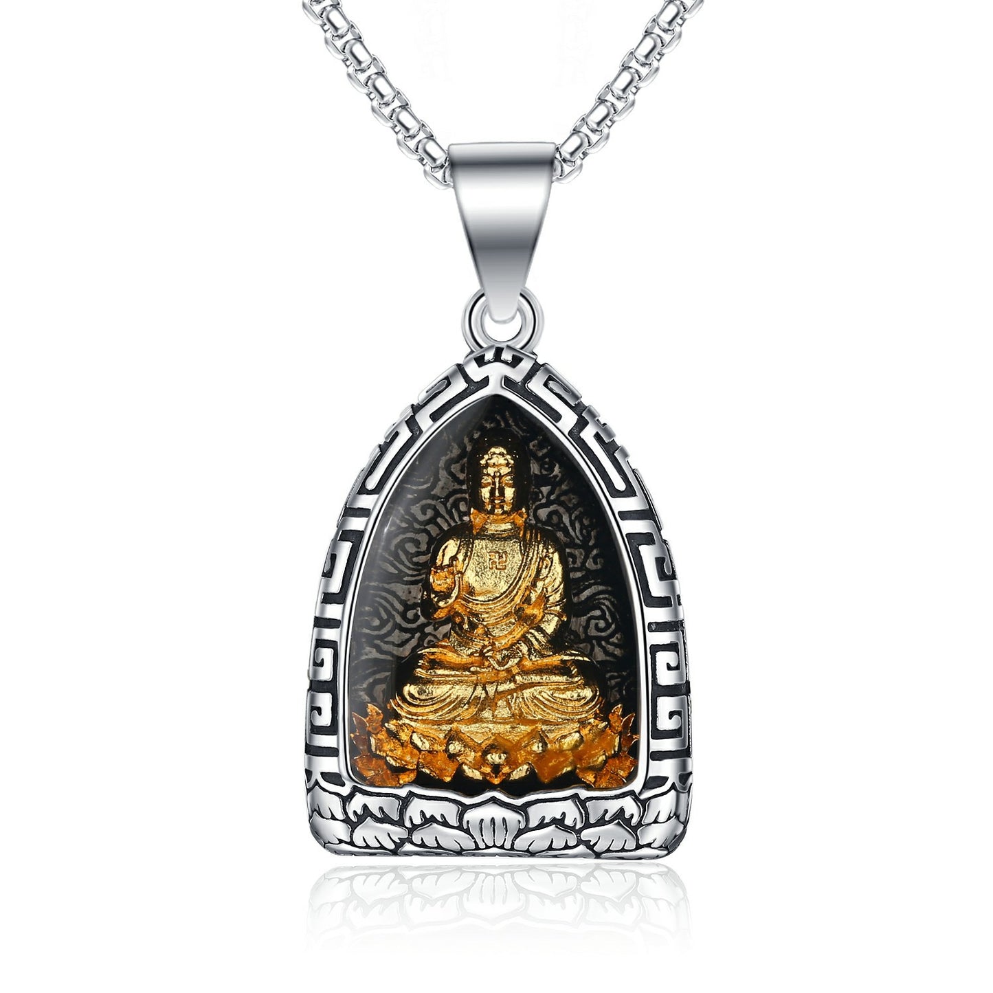 Titanium Steel Necklace – Statement for Men Featuring Eight Patron Saints Pendant Zodiac Buddha Chinese Pendant