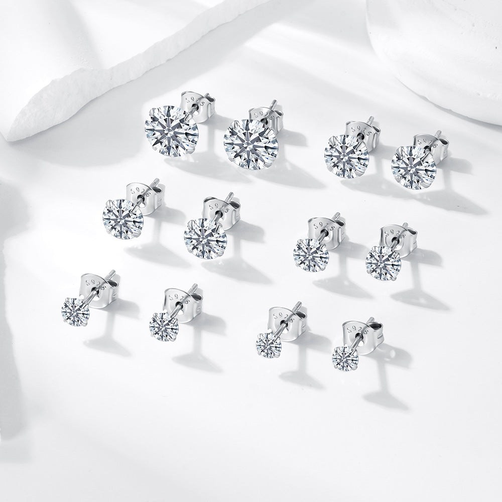 S925 Sterling Silver Classic Four-Claw Moissanite Stud Earrings Daily Commuting Earrings