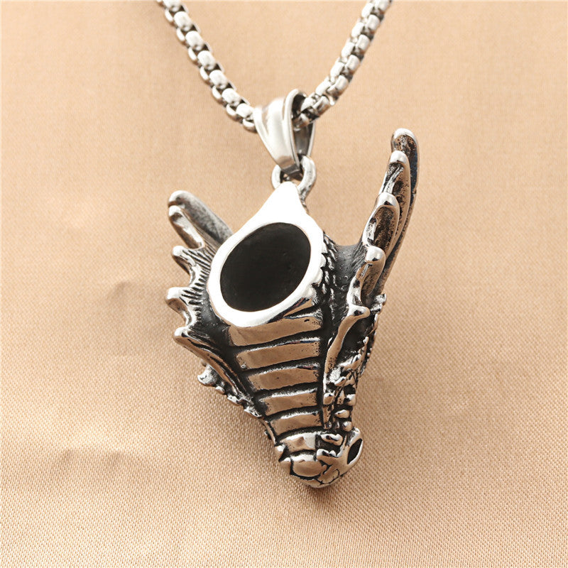 Titanium Steel Flame Dragon Pendant Necklace for Men - Retro Punk Style