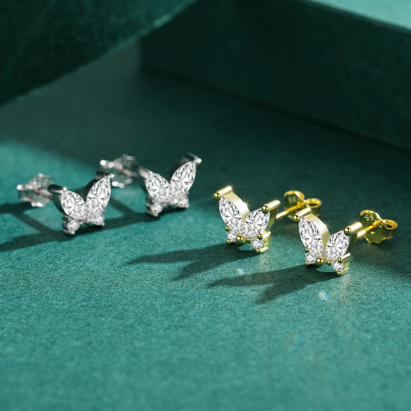 Silver Butterfly Sterling Silver Earrings with Zircon Gem
