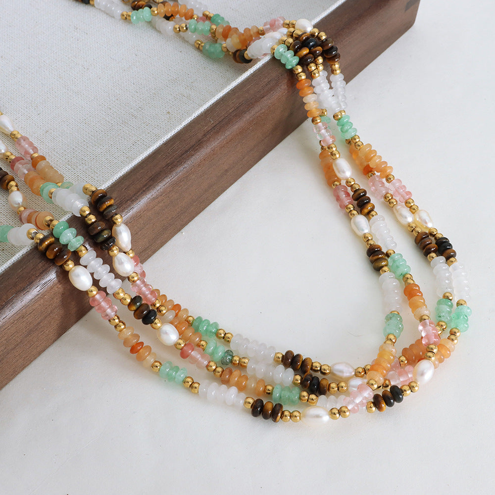 Dopamine Pearl & Gold Plated Natural Stone Beaded Necklace - Handmade Female Jewelry
