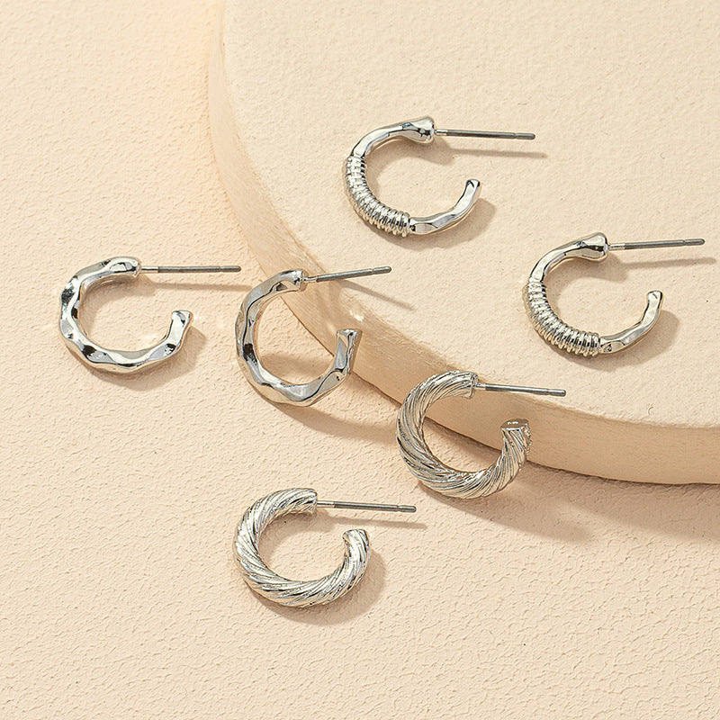 European and American Metal C-Shaped Earring Set - Vienna Verve Collection