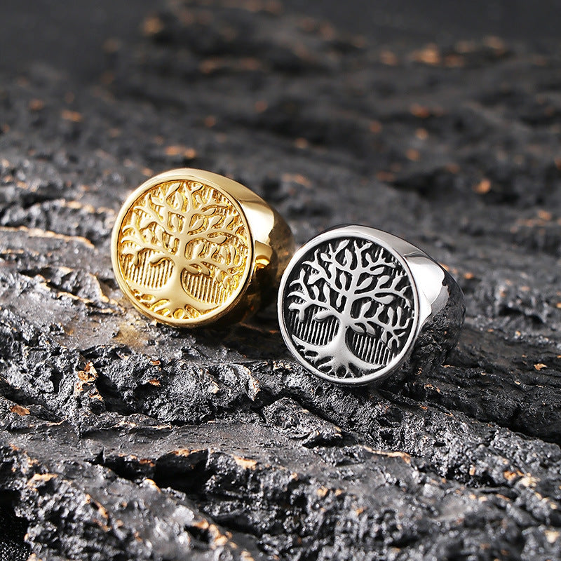 Planderful Punk Tree Of Life Ring For Men Gold Plated