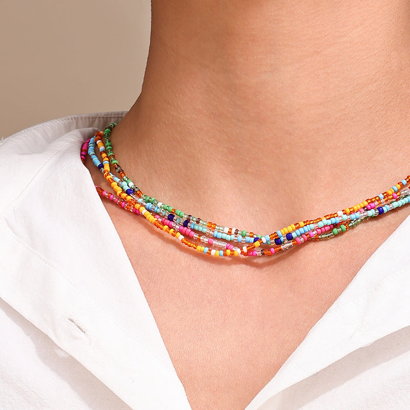 Sweet Candy-colored Multi-layer Beaded Necklace for Beach Holidays