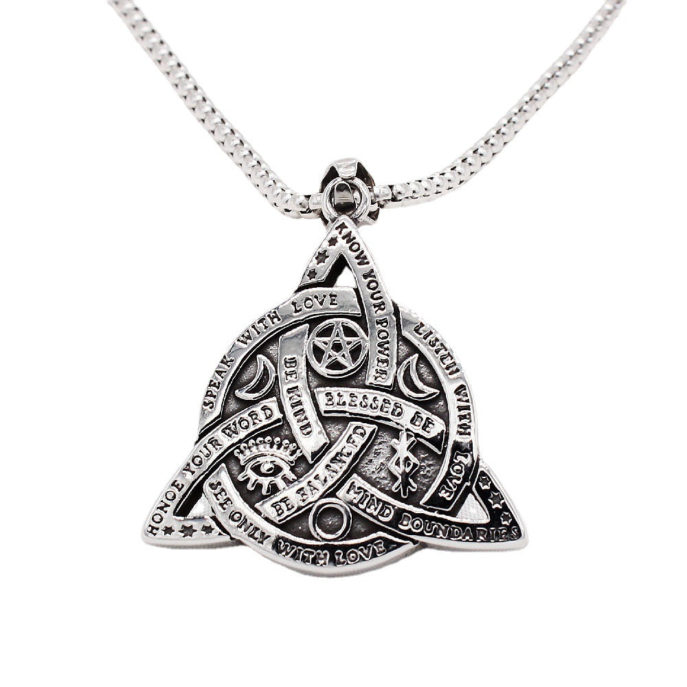 Titanium Steel Viking Triangle Pendant Star Moon Unisex Protection Necklace Planderful Bold