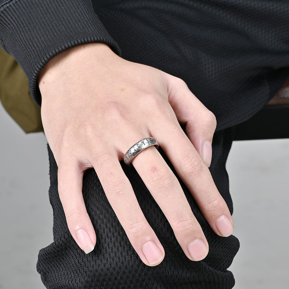 Nordic Viking Text Titanium Steel Ring for Men and Women