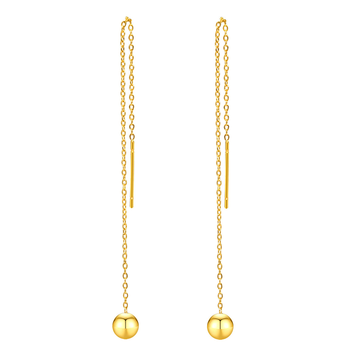 Gold Ball Chain Threader Earrings — Pair