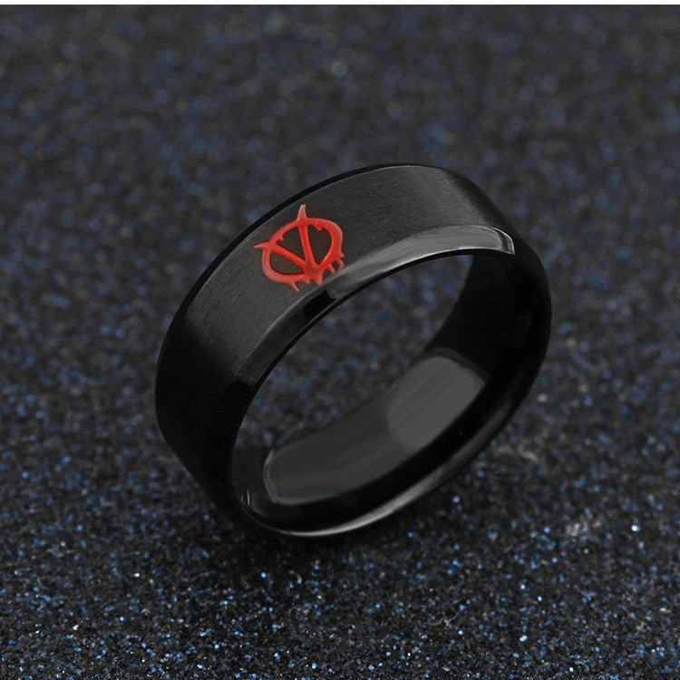 V-Shaped Vendetta Movie Peripherals Red Black Trendy Ring for Men