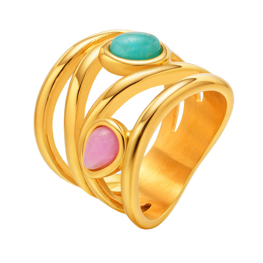 Stainless for Women French Tianhe Stone Powder Crystal Multi-Layer Index Finger Ring