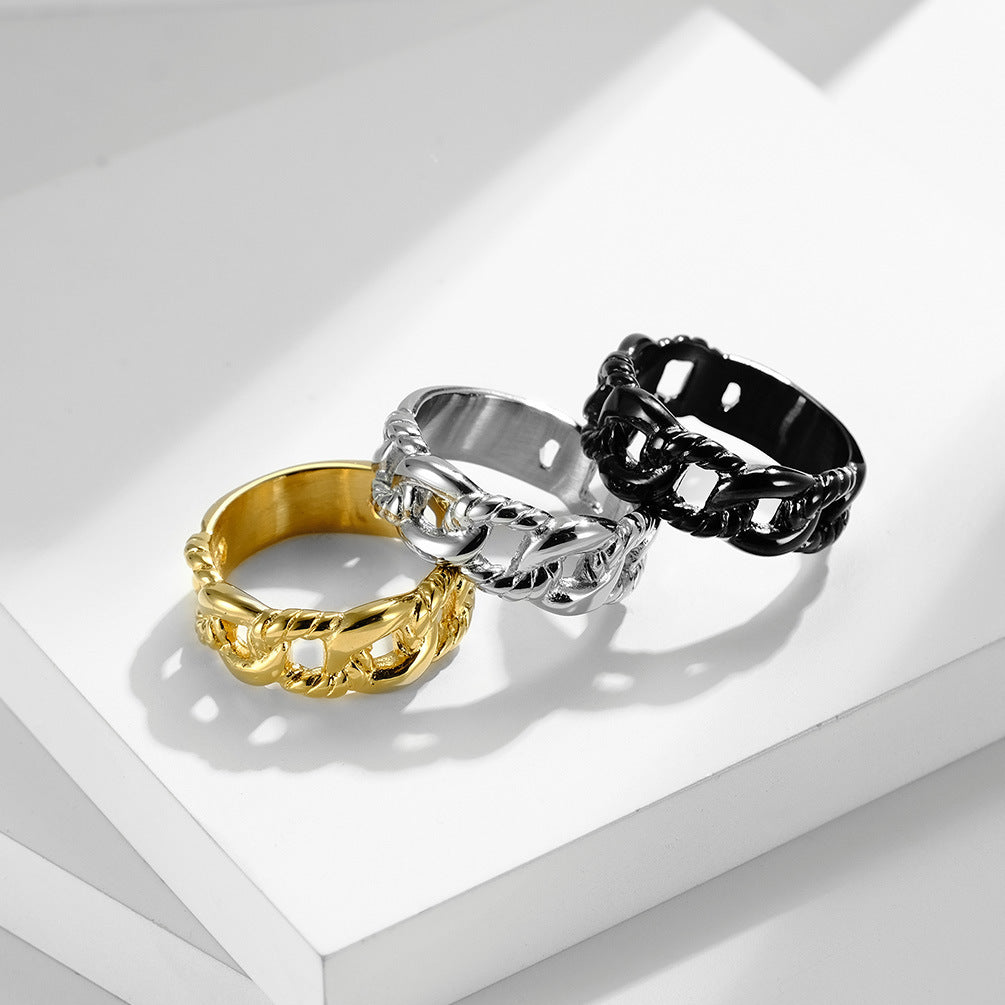 European And American Hip-Hop Wind Titanium Steel Cuban Chain Ring for Men