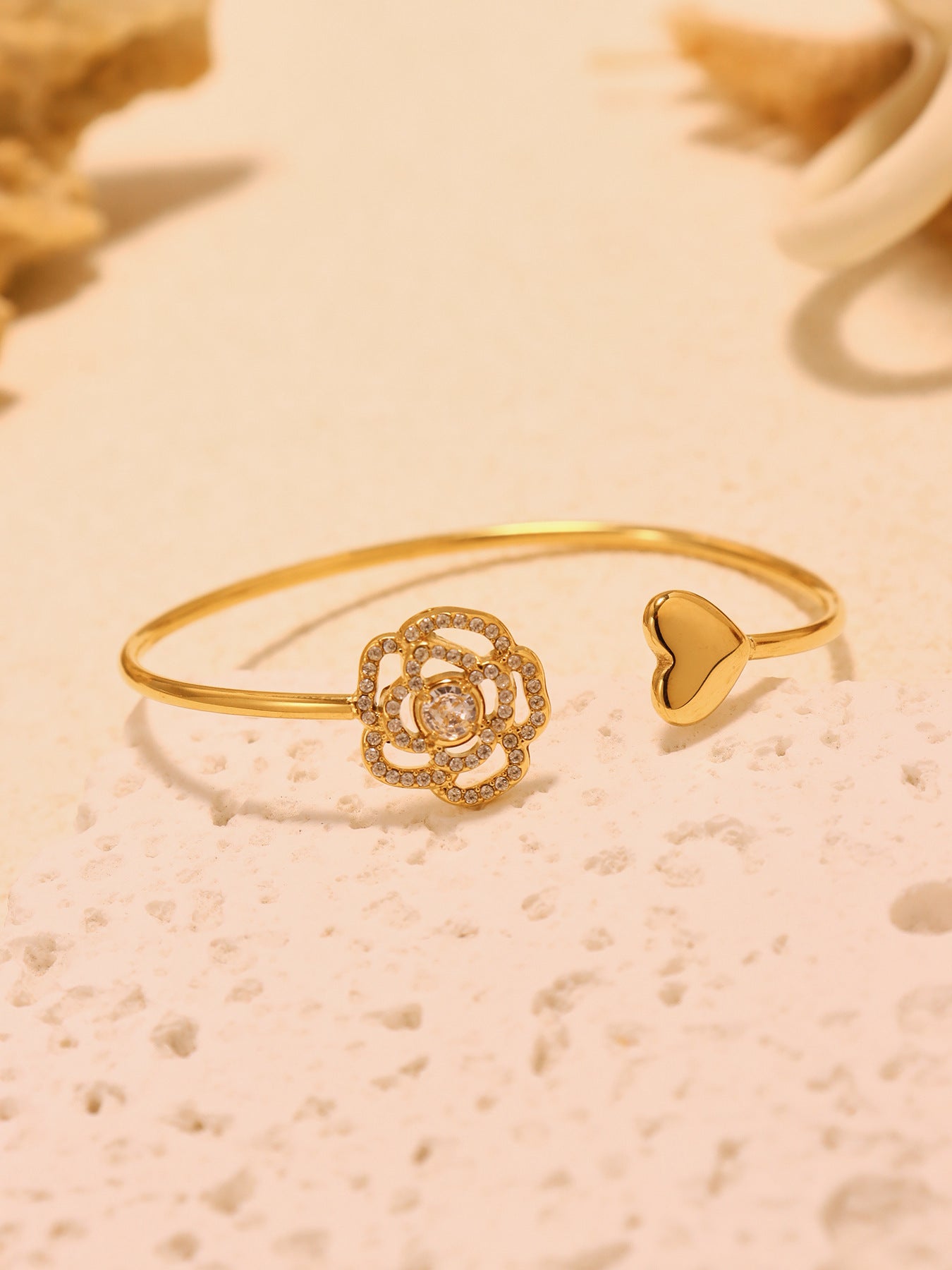 Planderful Zircon Rose Love Open Bracelet For Women