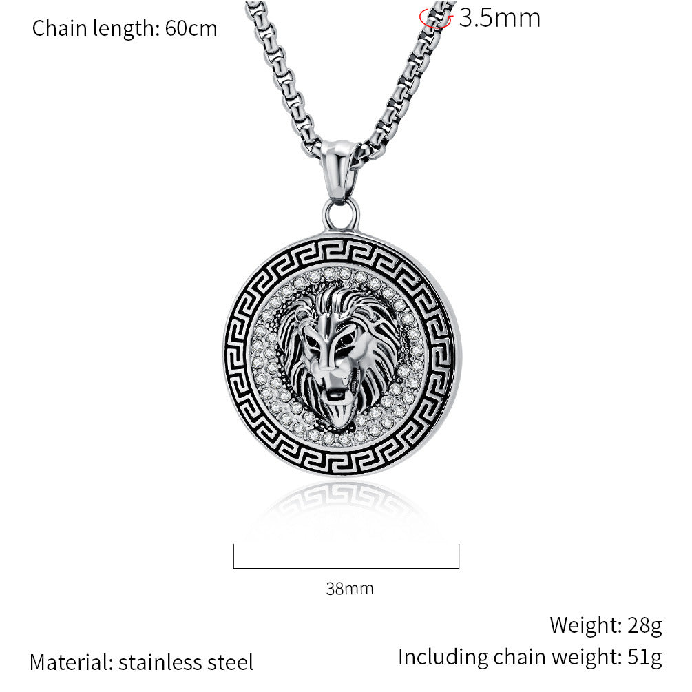 Planderful Domineering Lion Head Necklace Stainless Steel Gold Plated For Men Hip Hop Jewelry