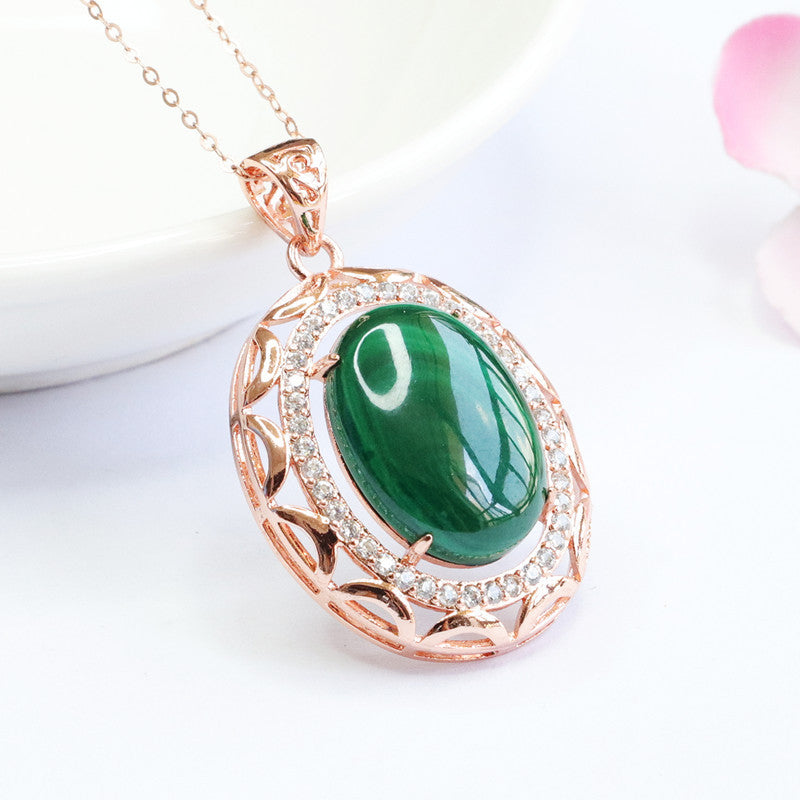 Malachite Oval Pendant — Chain Option