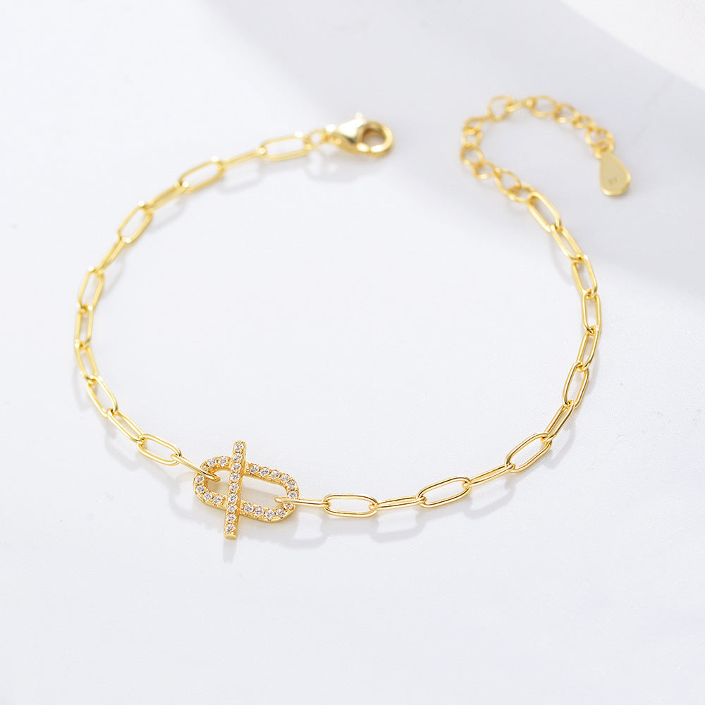 S925 Sterling Silver Bracelet Geometric Ring Micro-Inlaid Zircon Chain Bracelet Silver Chain Decoration
