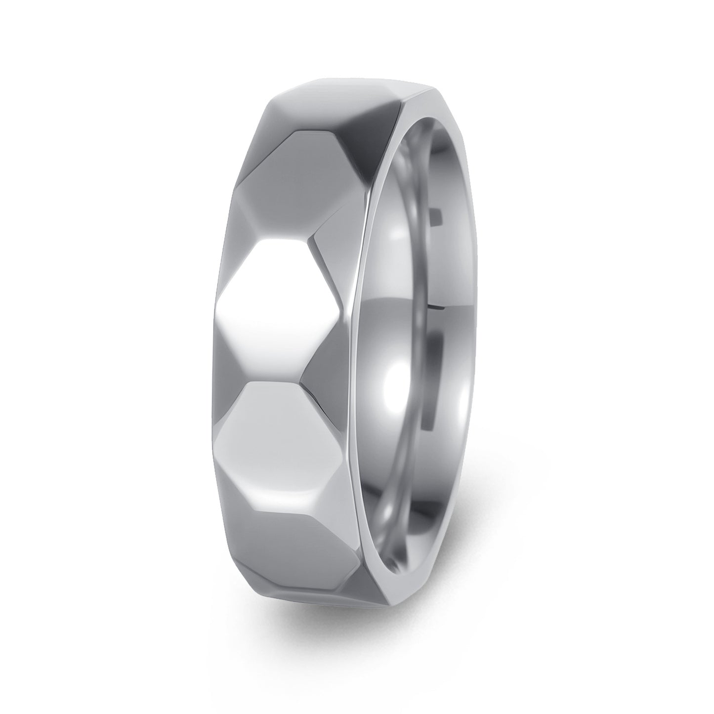 Planderful Collection Everyday Genie Titanium Steel Ring 6mm Geometric Multi Faceted Design Unisex Couples