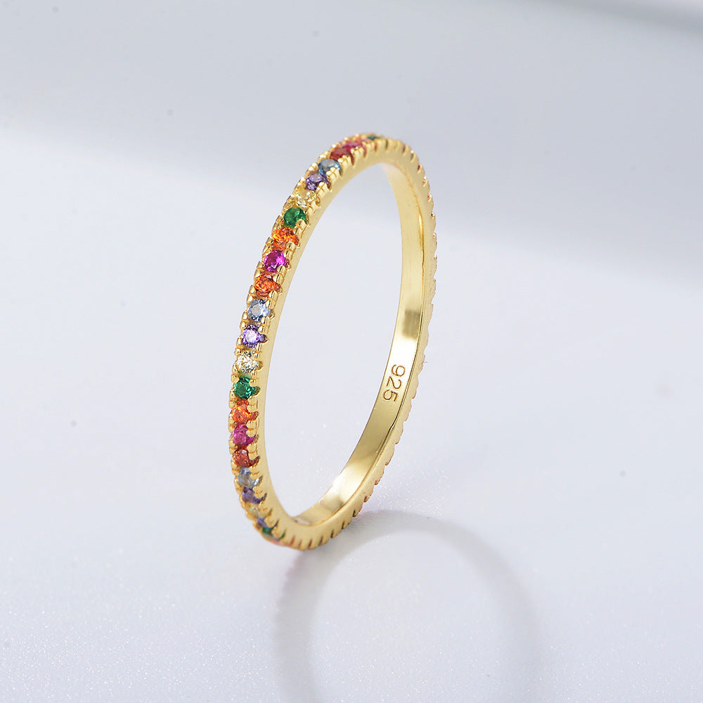 S925 Sterling Silver Colored Zircon Micro-Inlaid Zircon Ring