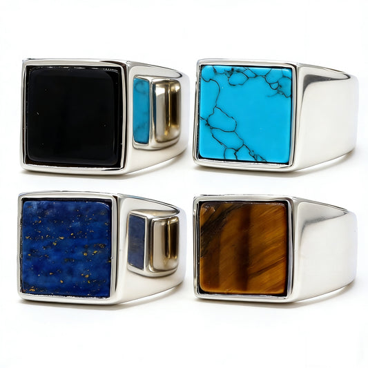 Planderful Everyday Genie Titanium Steel Ring For Men Unisex With Square Stone Statement