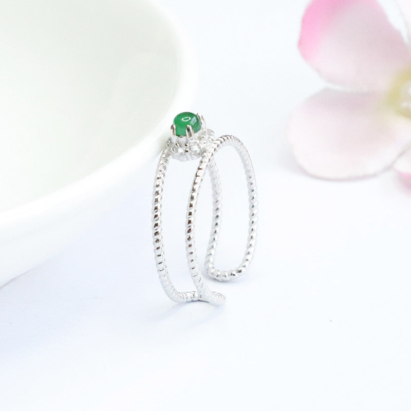 Icy Green Jadeite Halo 925 Silver Ring