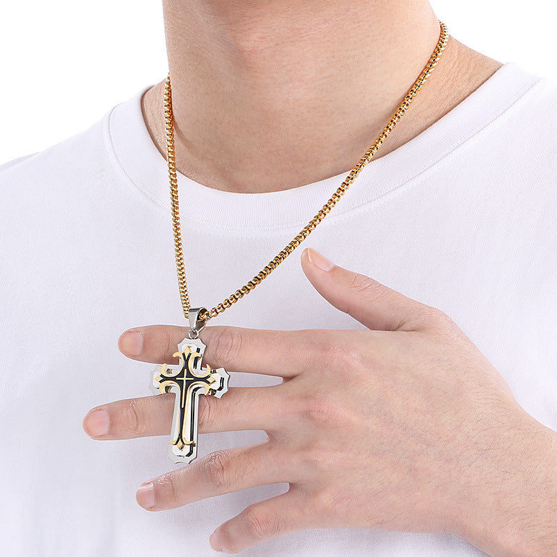 Planderful Men Cross Pendant Necklace Titanium Durable