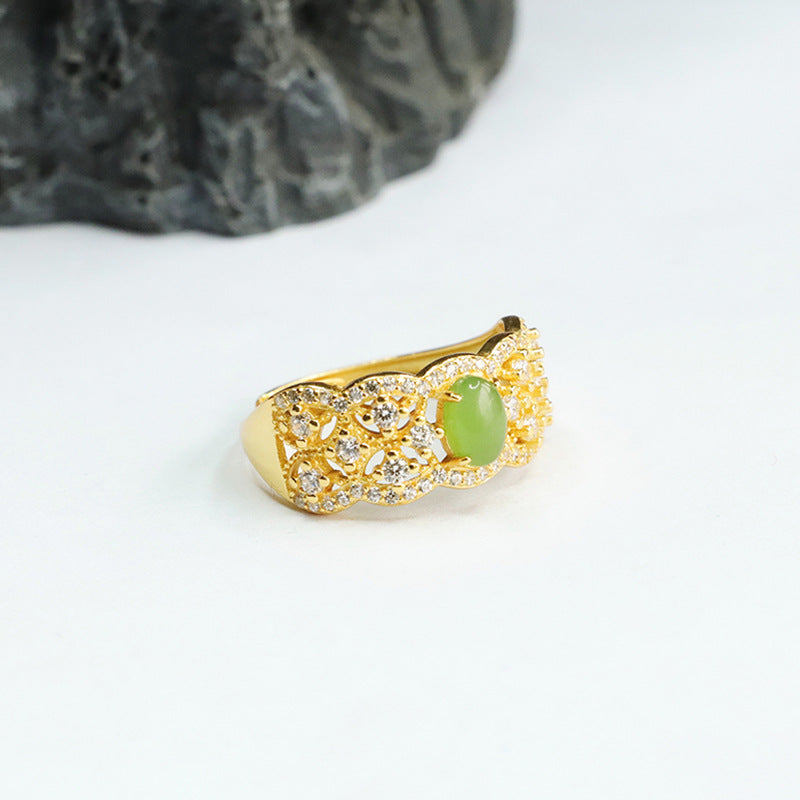 925 Sterling Silver Hetian Jasper Zircon Openwork Ring