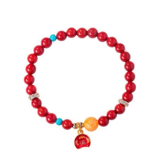 Red Agate & Yellow Chalcedony Fortune Lock Bracelet