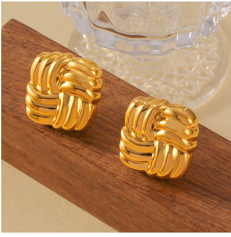 Geometric Line Weaving Titanium Steel Glossy Earrings