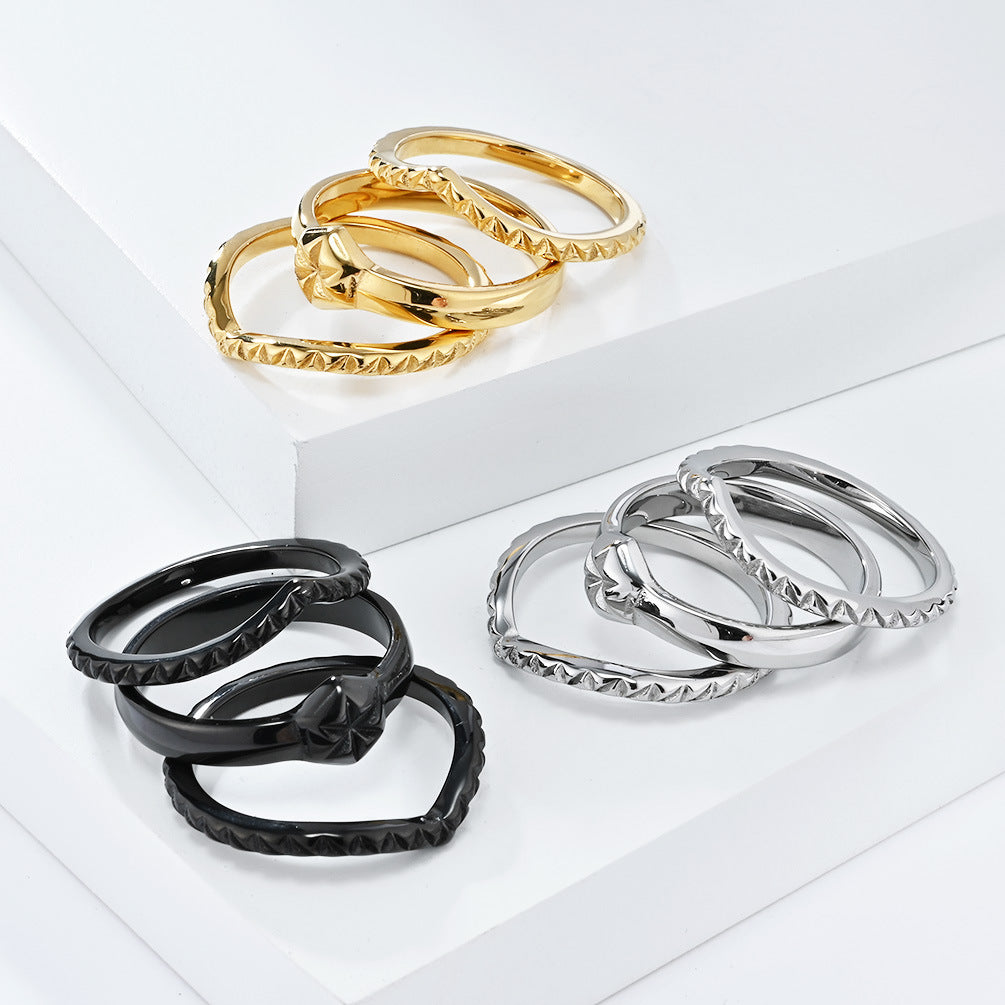 European And American Fashion Light Luxury Three-Piece Stacking Ring Women's Elegant Commuting Wear Jewelry