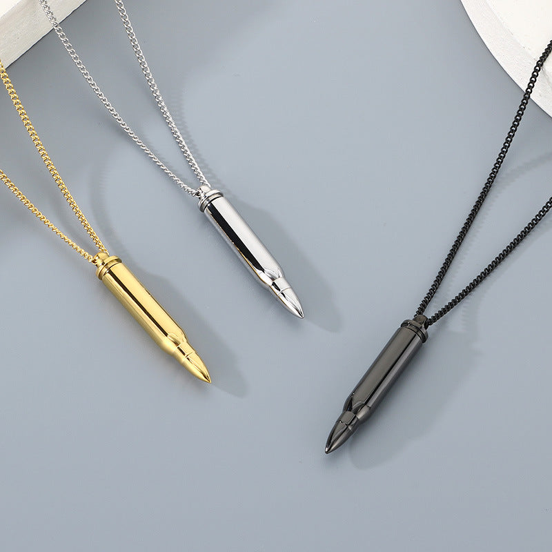 Planderful Mens Bullet Pendant Necklace Glossy Titanium