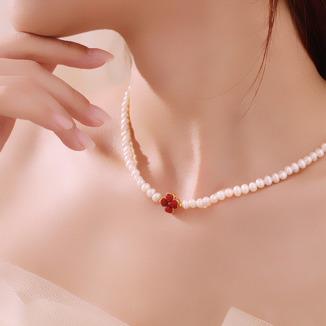 Freshwater Pearl Four-Leaf Clover Necklace
