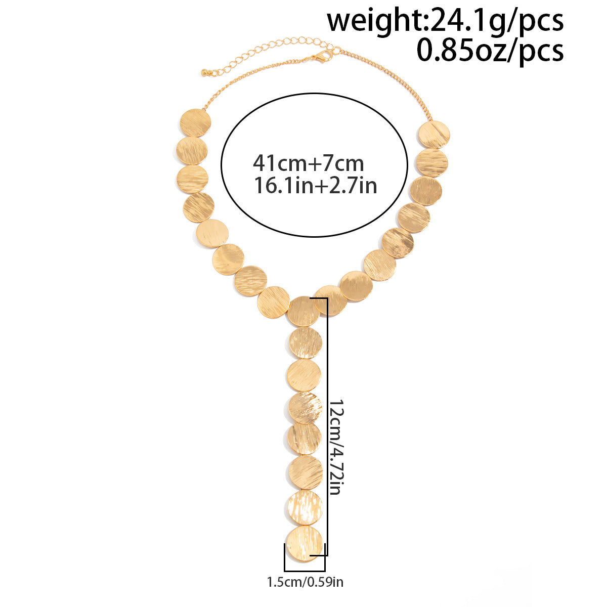 Textured Disc Y-Shaped Fringe Necklace