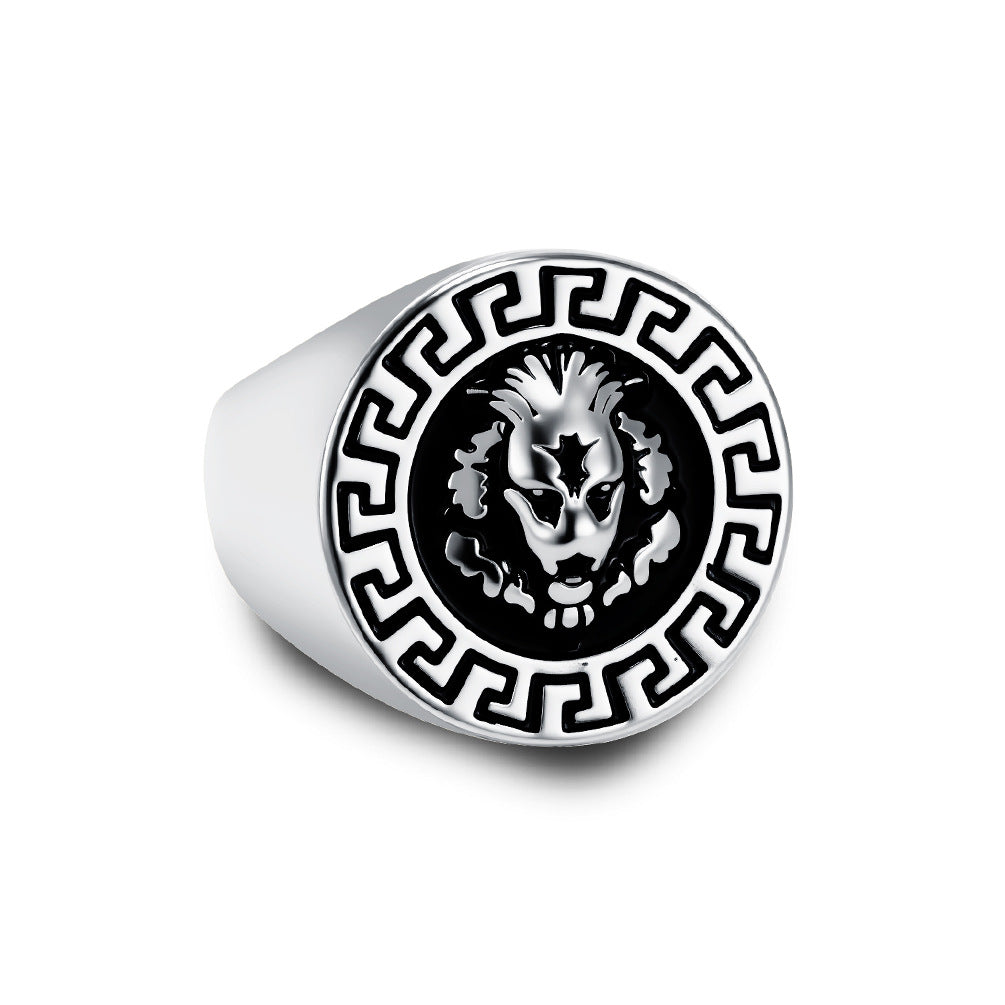 Planderful Men Stainless Steel Ring Lion Head Hip Hop Style