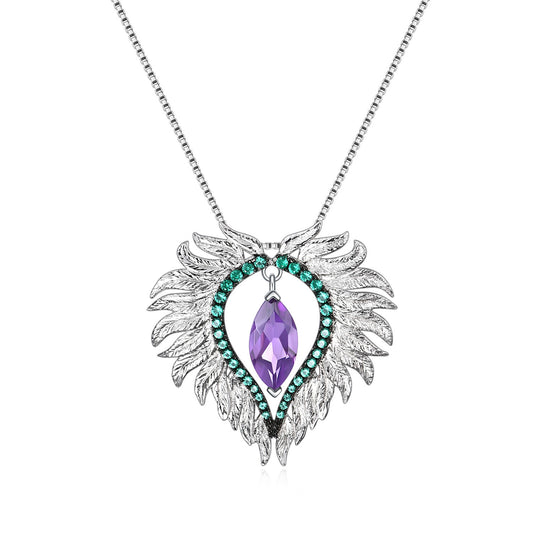 Resto Angel Wing Marquise Natural Gemstone Silver Necklace