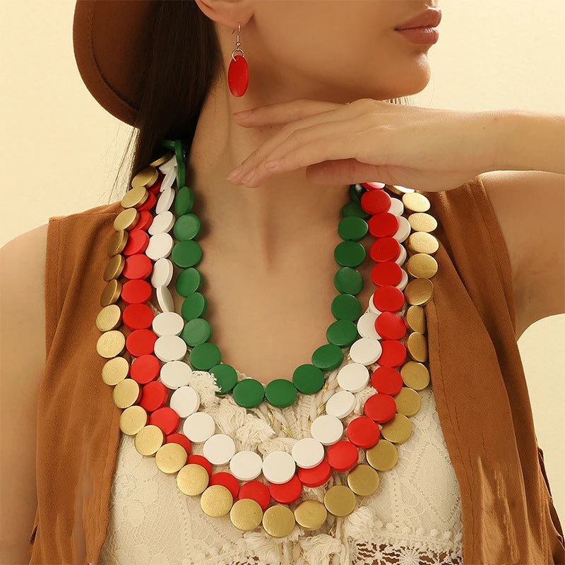 Planderful Savanna Rhythms Necklace Earrings Set – Unique Contrasting Color Design