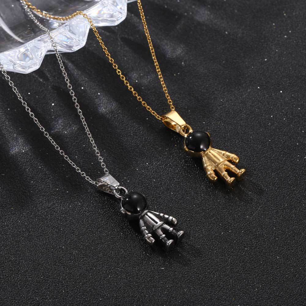 Charming Titanium Steel Robot and Astronaut Pendant Necklace in Gold and Silver