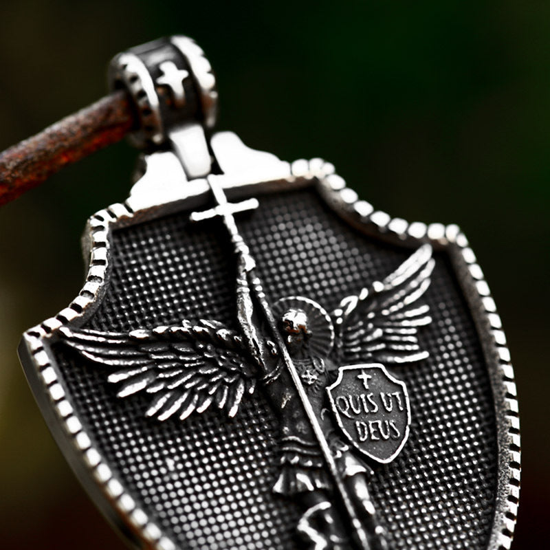 Stainless Steel Cross Shield – Mythological Angel Titanium Steel Pendant Necklace