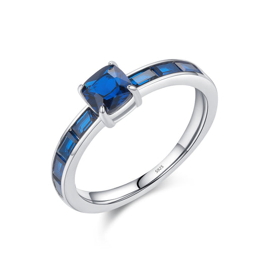 French Vintage Sapphire Zircon Ring in Sterling Silver