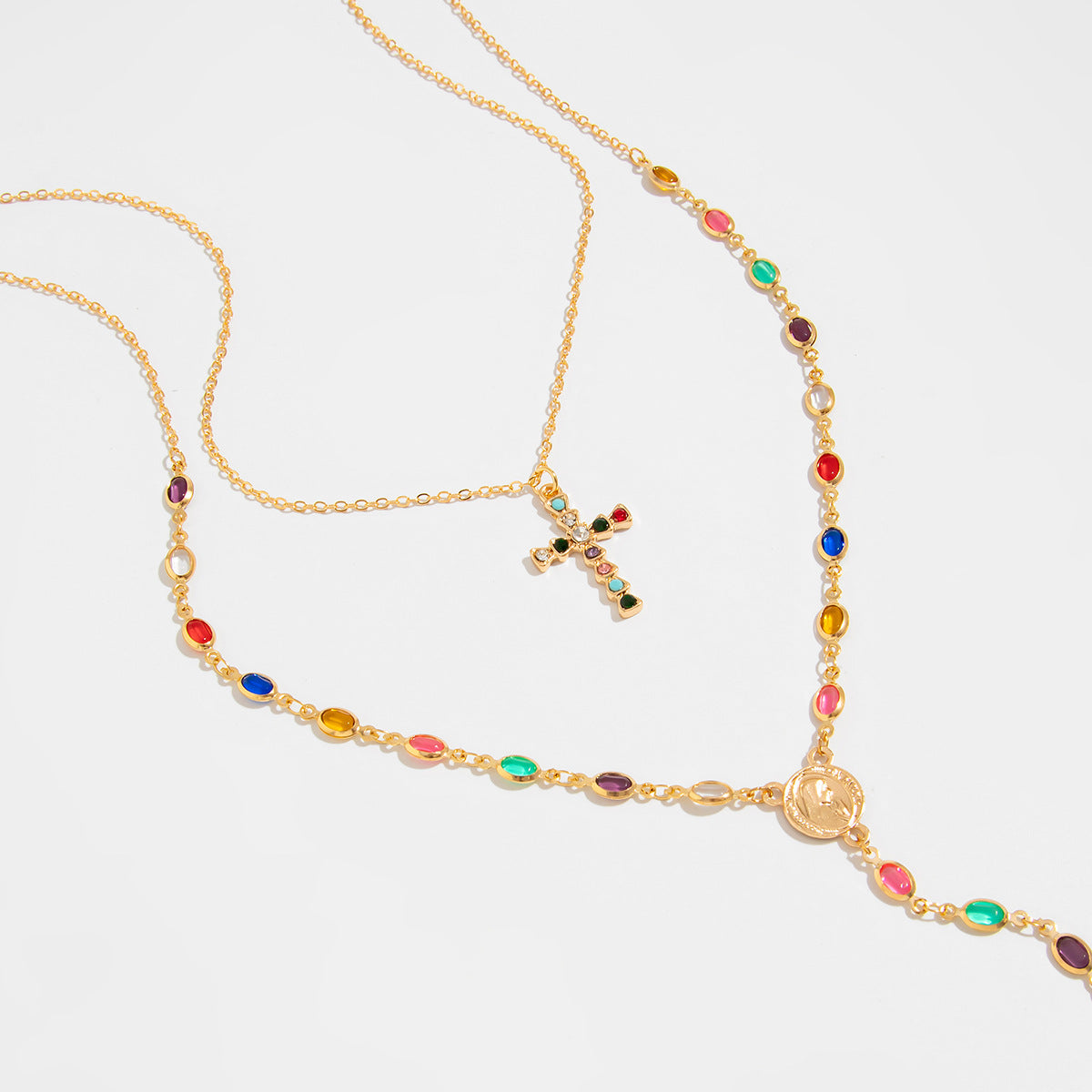 European and American cross-border personalized versatile zircon-encrusted cross pendant necklace, temperament stacked with cold ins long jewelry