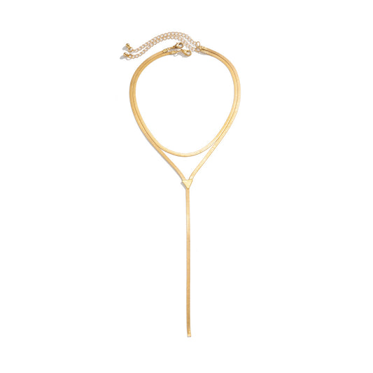 Long V-Shaped Tassel Pendant Necklace Female with Double Snake Bone Chain