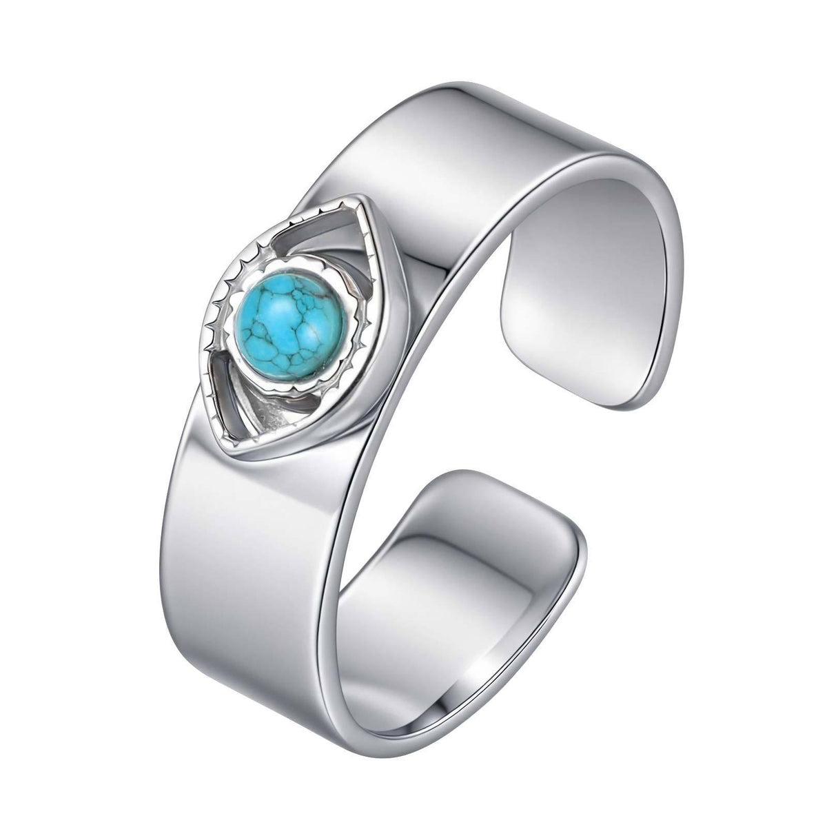 Stainless Steel Turquoise Devil's Eye Open Ring