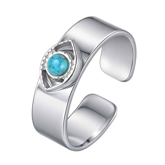 Stainless Steel Turquoise Devil's Eye Open Ring