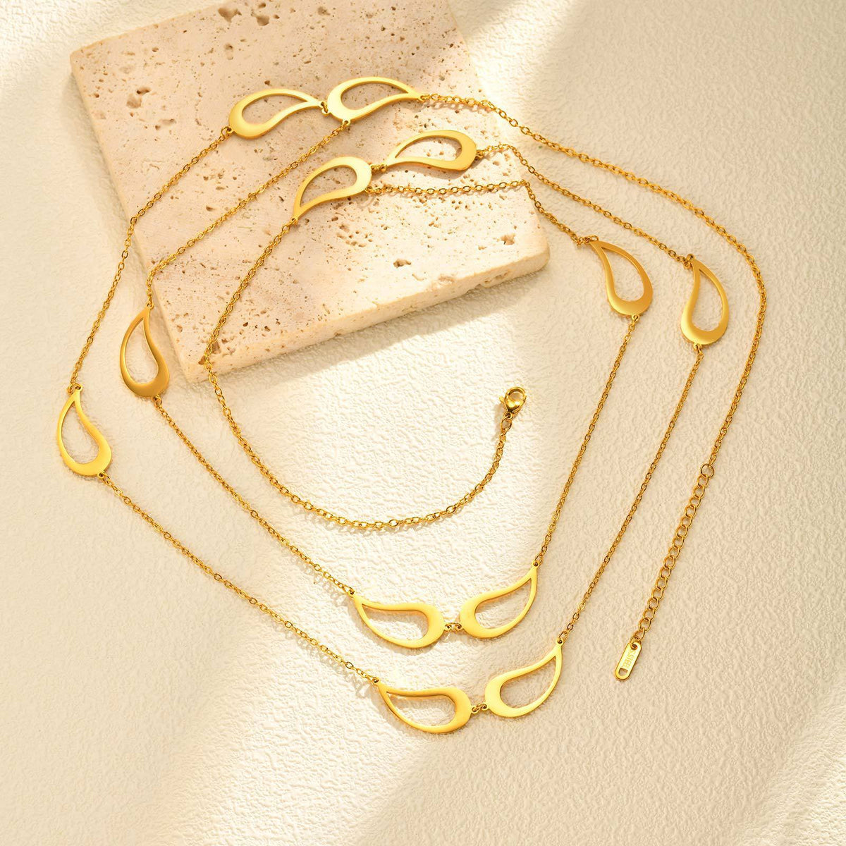 Stainless Steel Women's Style Imitation Pearl Heart Shape Stackable Necklace Gold