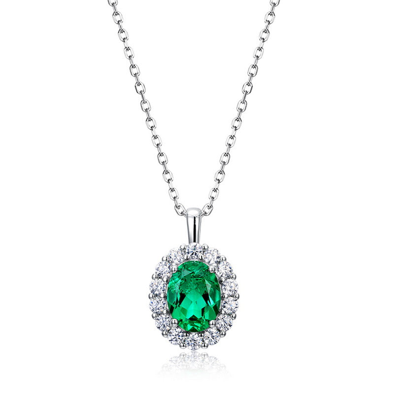 S925 Sterling Silver Lab-Grown Gemstone Pendant Necklace