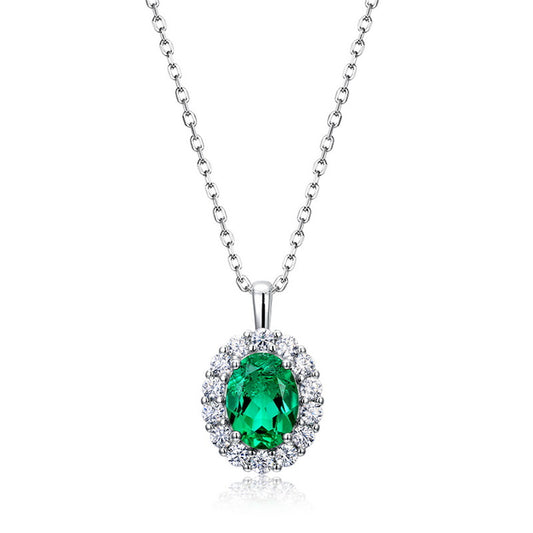 S925 Sterling Silver Lab-Grown Gemstone Pendant Necklace