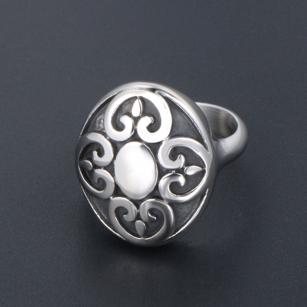 No Fading Punk Mysterious Pattern Titanium Steel Ring Men's Rice Flower Rotatable Ring