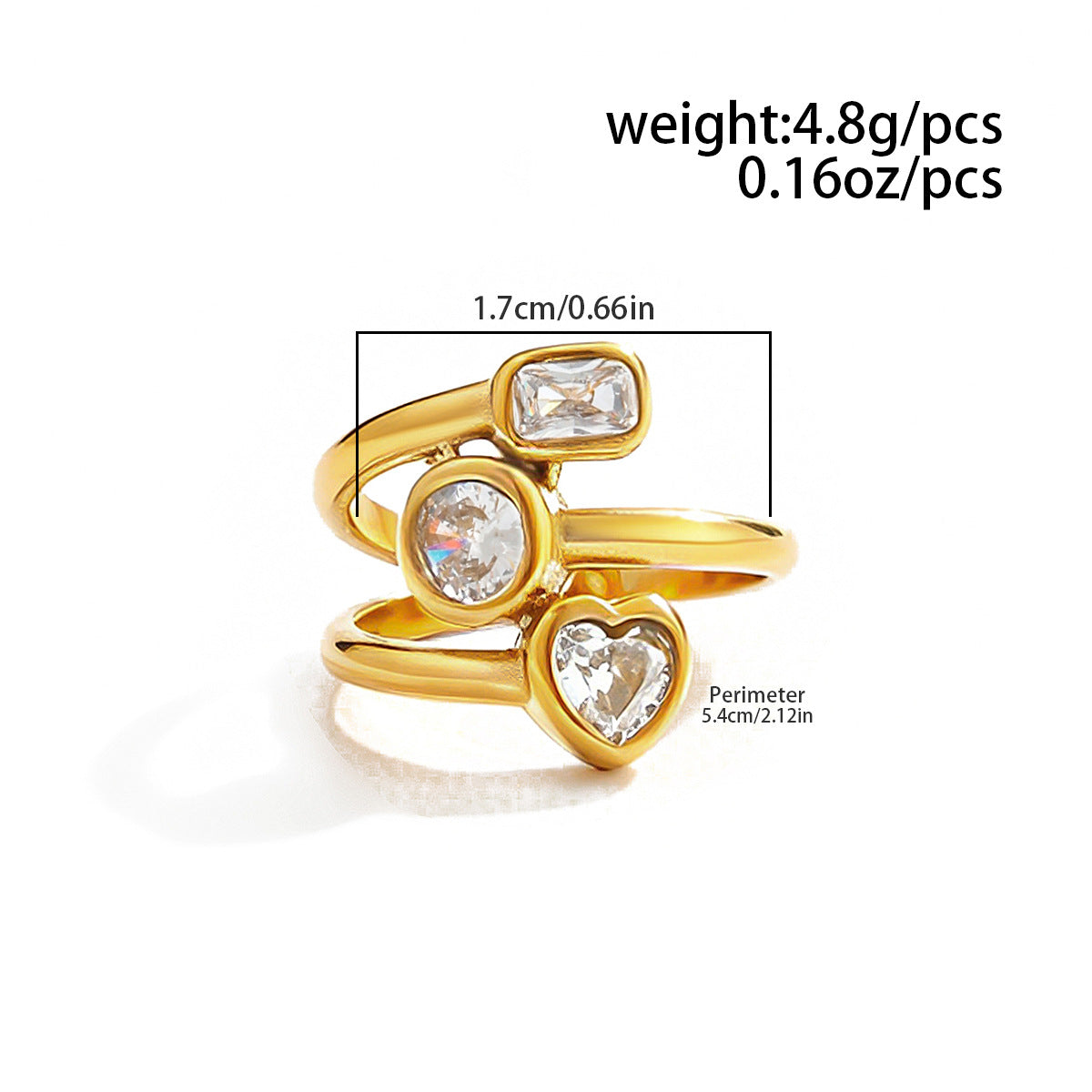 Planderful Pentagram Zircon Ring For Women Open Stainless Steel Statement Jewelry