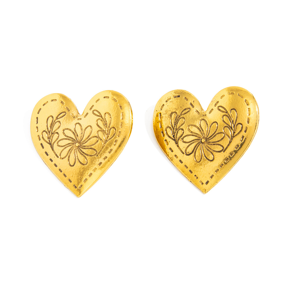 Planderful Vienna Verve Love Shape Stud Earrings Embossed European Retro Heart Jewelry For Women